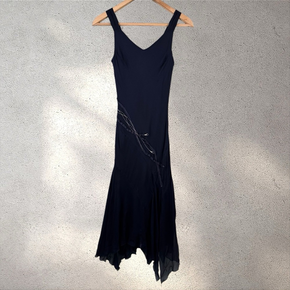 Vtg Y2K Silk Beaded Asymmetrical Jellyfish Hem Slip Dress Fairy Whimsigoth Sz 6